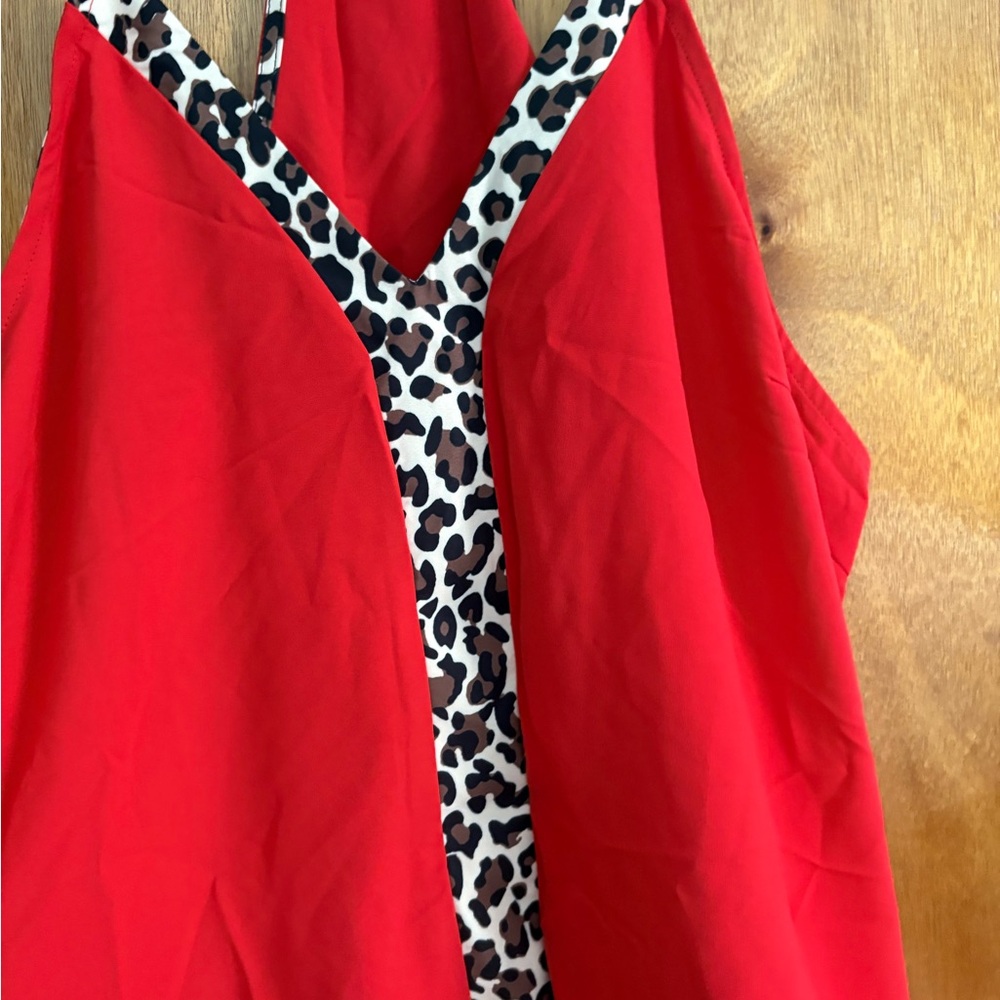 Red Leopard Trim Women's Top